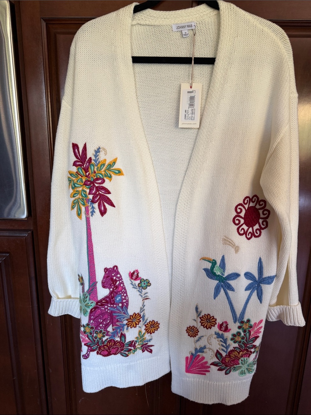Johnny Was Ivory Open-Front Knit Cardigan